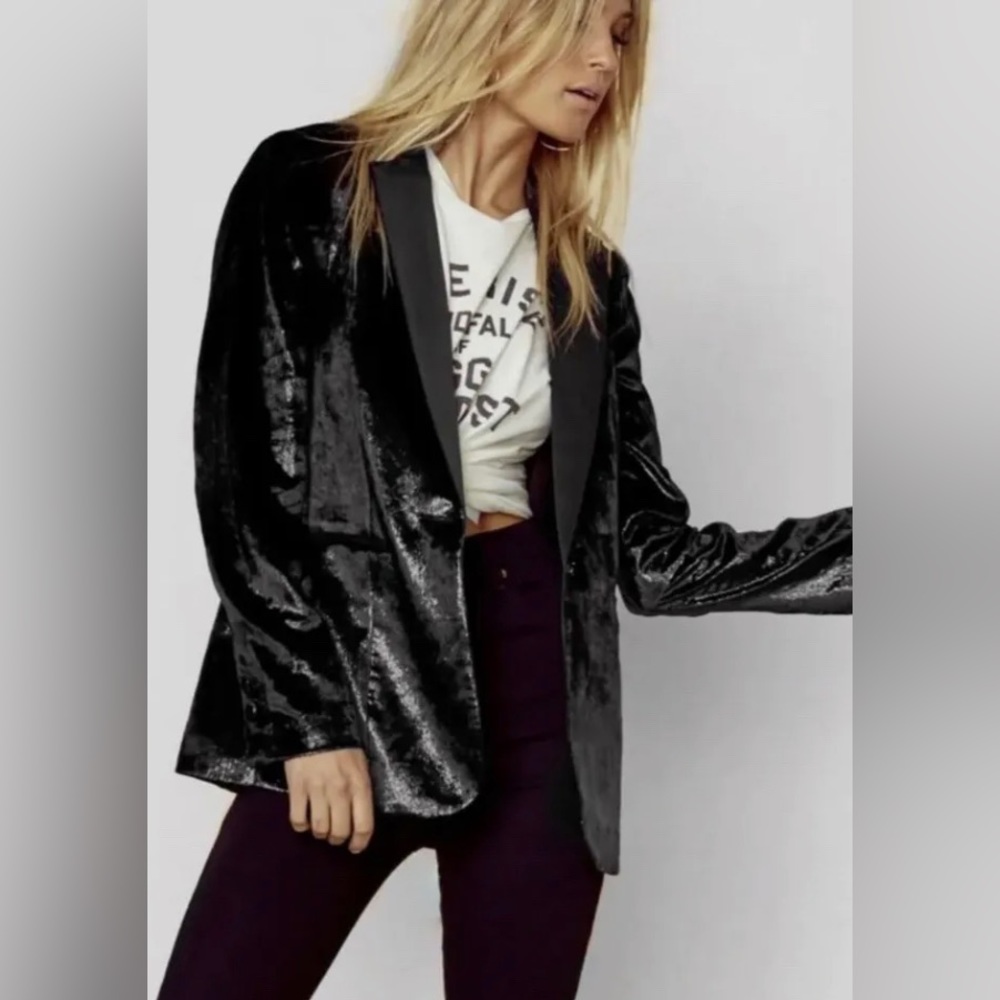 Frame Metallic Satin Single Button Blazer Tuxedo … - image 1